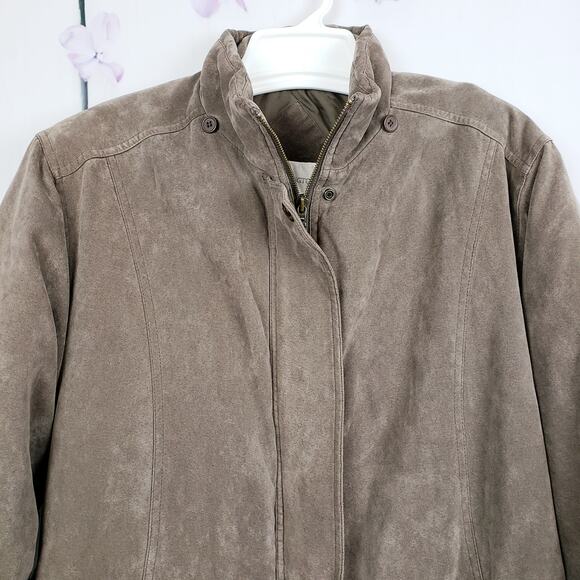 Worthington Essentials Soft Brown Faux Suede Zip Coat Jacket M - Picture 3 of 12